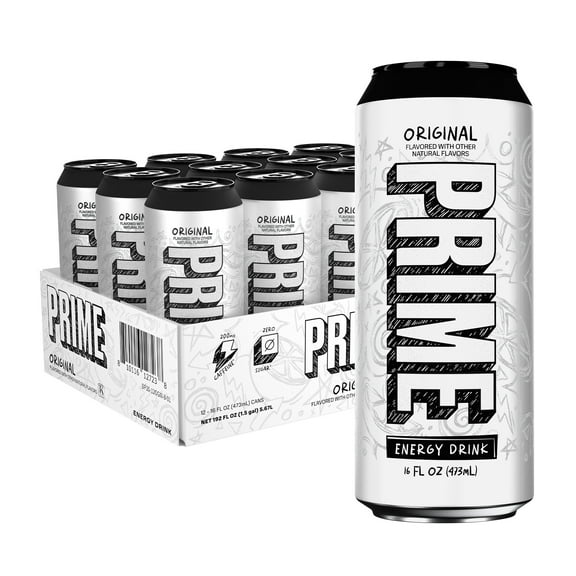 Prime Sugar Free Energy Drink, Original, 16 fl oz, 12 Pack, Cans, 200mg Caffeine