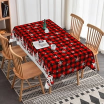 Nanqianyi Christmas Tablecloth 60x84 Inches for Rectangle Tables, Red Black Plaid Snowflakes Printed Table Cloth for Holiday Party Decorations