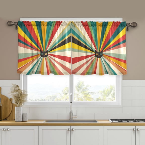 Yayeee Kitchen Curtains Tier Set of 2 Light Filtering 57"x24" Over Sink Window Panels, Colorful Cat