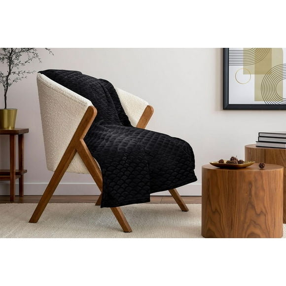 Embossed Scalloped Throw Black