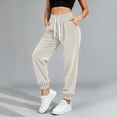 thumbnail image 2 of XuJwPNcy Women Jogger Pants Lightweight Drawstring High Waist Cinch Bottoms Trousers Workout Running Pants with Pockets(Beige,Large), 2 of 7