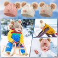thumbnail image 7 of Kids Winter Pompom Hat Knitted Ski Beanie Hat Double Pom Beanie Cap for Girls Boys, for 1-3 Years Old, 7 of 7