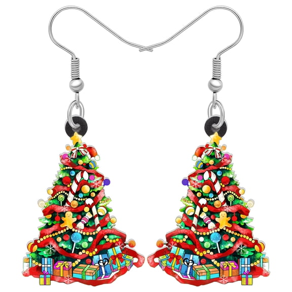 NEWEI Colorful Christmas Tree Earrings Acrylic Novelty Bow Tie Ice Cream Tree Dangle Jewlery For Women Charms Holiday Party Festival Gifts