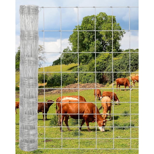 Clôture pour Bovins en Acier Galvanisé Robuste 5 Pi x 328 Pi à Maillons de Chaîne, Conception Résistante à la Rouille, Polyvalente, Fil de Ferme et de Cour, Clôture Roulée pour Bétail, Chèvres, Moutons, Porcs et Cerfs