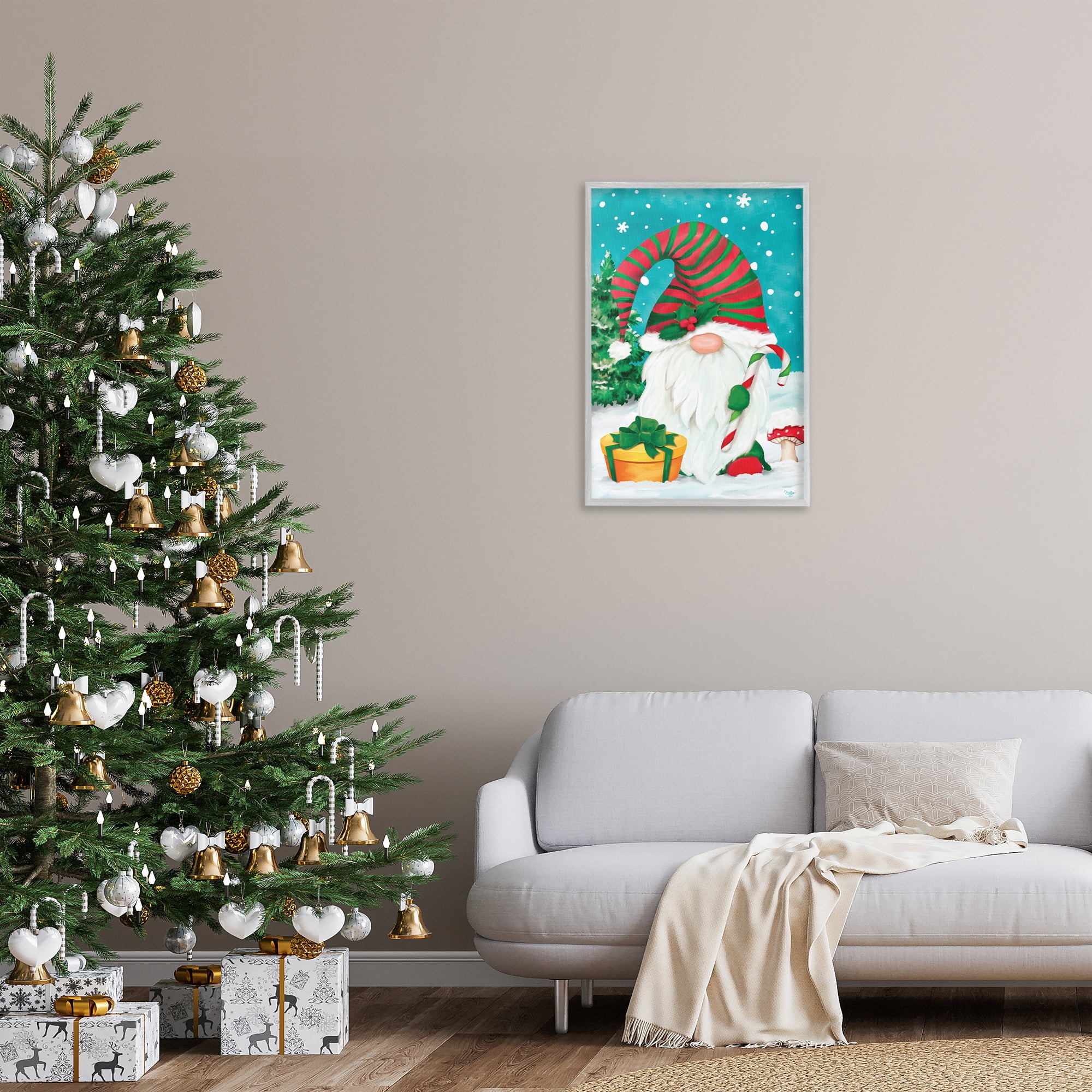 Stupell Industries Holiday Elf & Gifts Holiday Painting Gray Framed Art Print Wall Art, 20 x 30