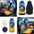 thumbnail image 3 of Jeiento Rainbow Tie Dye Front Car Seat Cover Set of 12 Auto Steering Wheel Seat Belt Cover Center Console Cover Coasters Trash Bin Phone Holder Cup Holders Rearview Mirror Cover Key Ring, 3 of 7