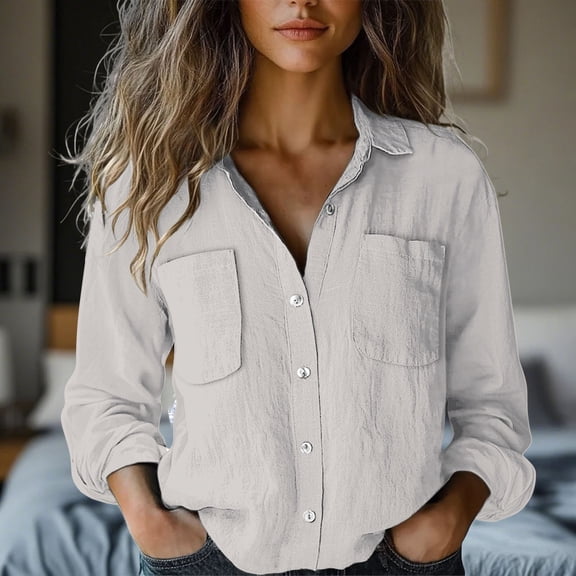 Endives Women's Casual Long Sleeve Loose Shirts Button Down Shirts for Women Dress Shirts Tops White