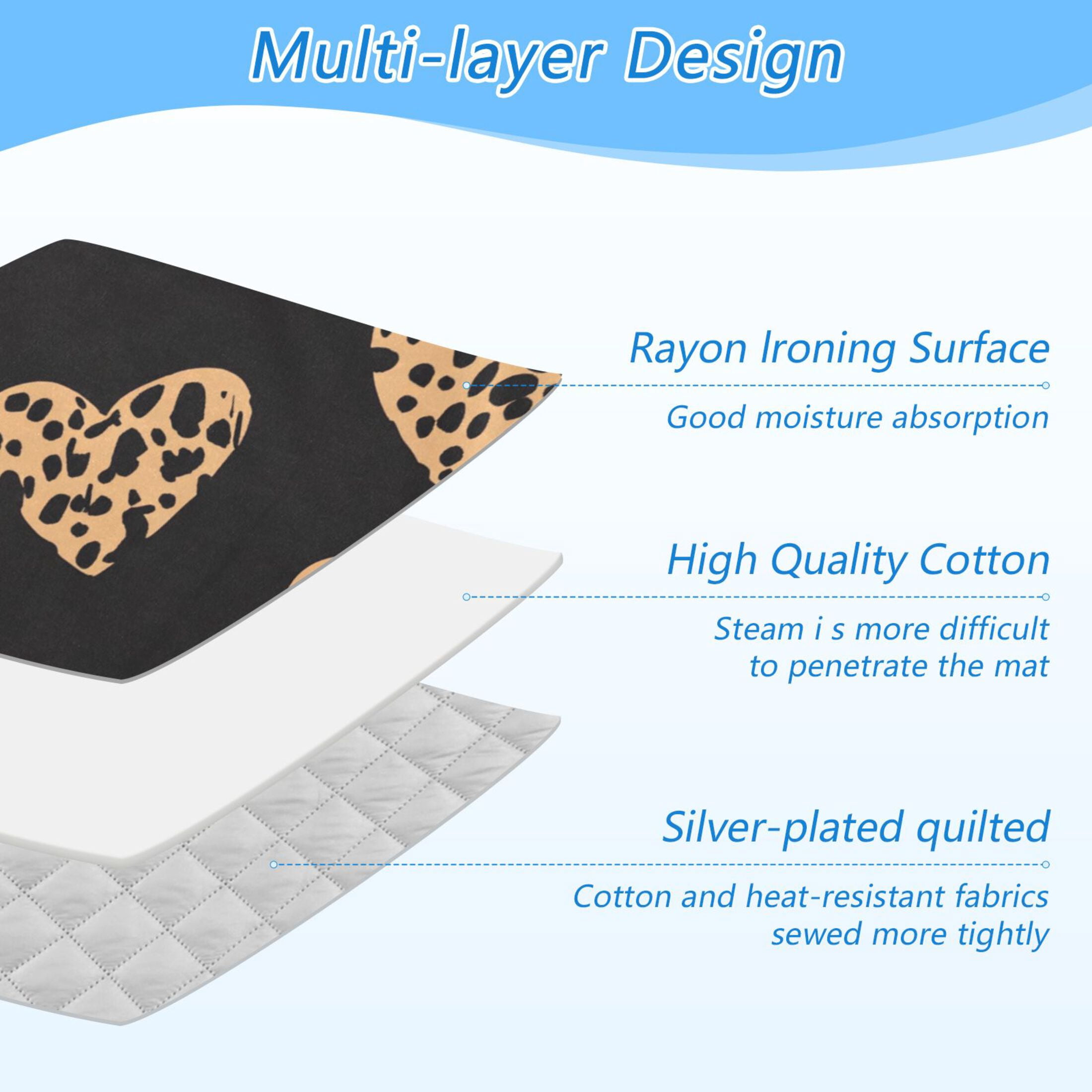 Valentine Colorful Hearts Leapard Printed Ironing Mat Blanket Portable Travel Ironing Pad Heat Resistant Pad 47.2" x 27.6”