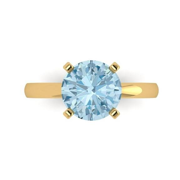 Solitaire Engagement Ring for Women - 3ct Natural Swiss Blue Topaz in 14K Yellow Gold Promise Ring
