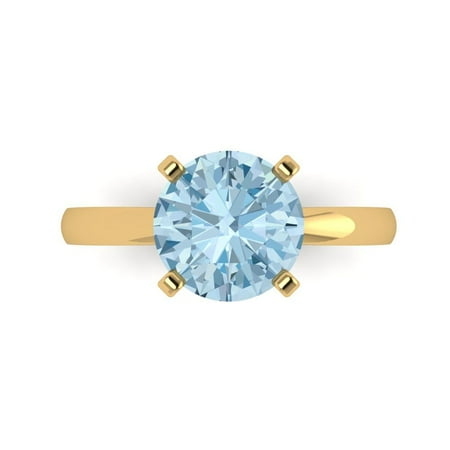 Clara Pucci 14K Yellow Gold 3ct SwissBlueTopaz Solitaire Ring for Women