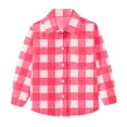 thumbnail image 2 of BRGZLK Toddler Kids Long Sleeve Button-Down Shirt Boys Girls Cute Checkered Print Lapel Casual School Uniform Top with Pocket Hot Pink 7-8 Years, 2 of 6