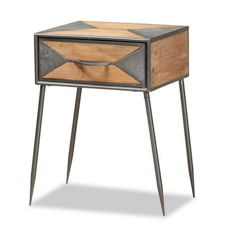 Bowery Hill Grey Finished Metal Brown Finished Wood 1-Drawer Nightstand