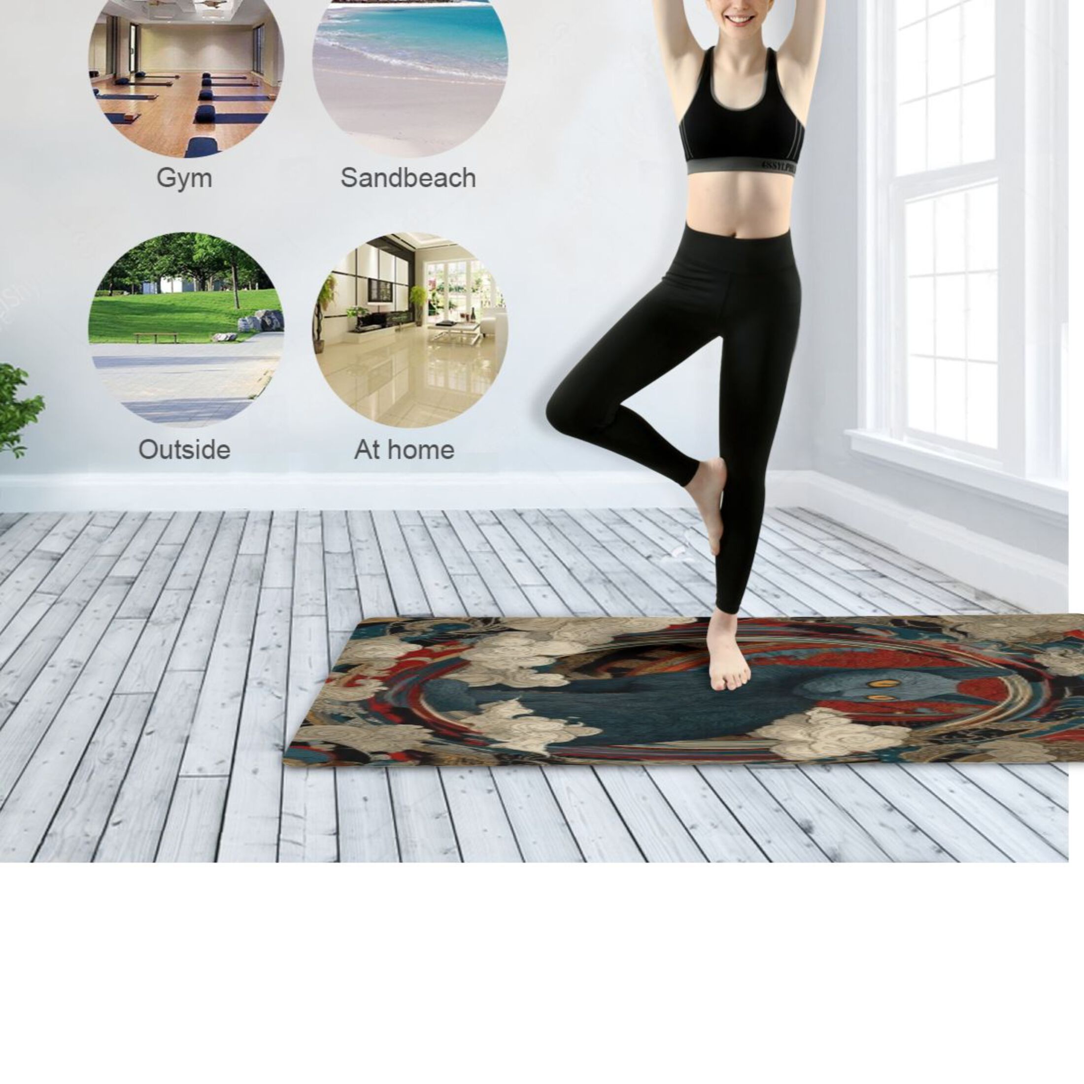 BZSMCE Yoga Mat Women Fitness Mat Ornate Gilded Dark Cat Pattern