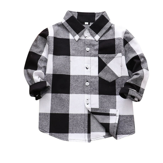 Breezora Classic Plaid Flannel Shacket For Kids Button Down Long Sleeve Lapel Shirt Jacket Cozy Fall And Winter Layering Top 150 Size White