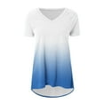thumbnail image 4 of Olyvenn Womens Short Sleeve Shirts Loose V-Neck Gradient Printed T-Shirts Plus Size Tops Dressy Casual Tops Oversized Shirts Blue S, 4 of 5