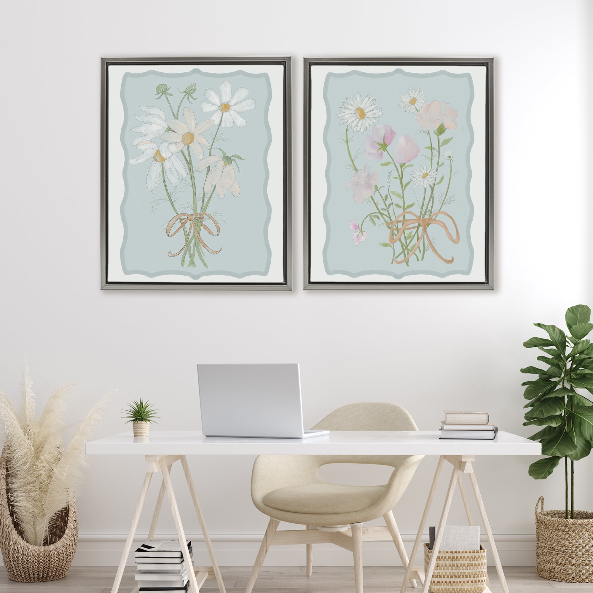 Vintage Spring Clippings 2 Piece Gray Framed Floater Canvas Set, design by Leslie Hermosa