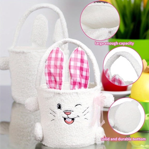 EclipseJewels Kids Easter Bunny Basket – Reusable Shopping & Egg Hunt Basket for Toddlers, Easter Gift Basket for Newborns, Boys & Girls, Holiday Party Decor & Candy Storage Bag,Pink