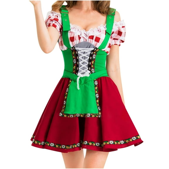 Odeerbi Bavarian Oktoberfest Dirndl Dress for Women Novelty Elegant Halloween Dress Girl Beer Festival Stage Dress Restaurant Work Dress Bar Maid Dress Green
