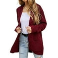 thumbnail image 4 of VISALY Long Cardigans Chunky Knit Cardigan Women's Cable Knit Long Sleeve Open Front Cardigan Oversized Lightweight Cardigan Sweaters Cover Up with Pockets Crochet Cardigan Beach Cardigan Red S, 4 of 6