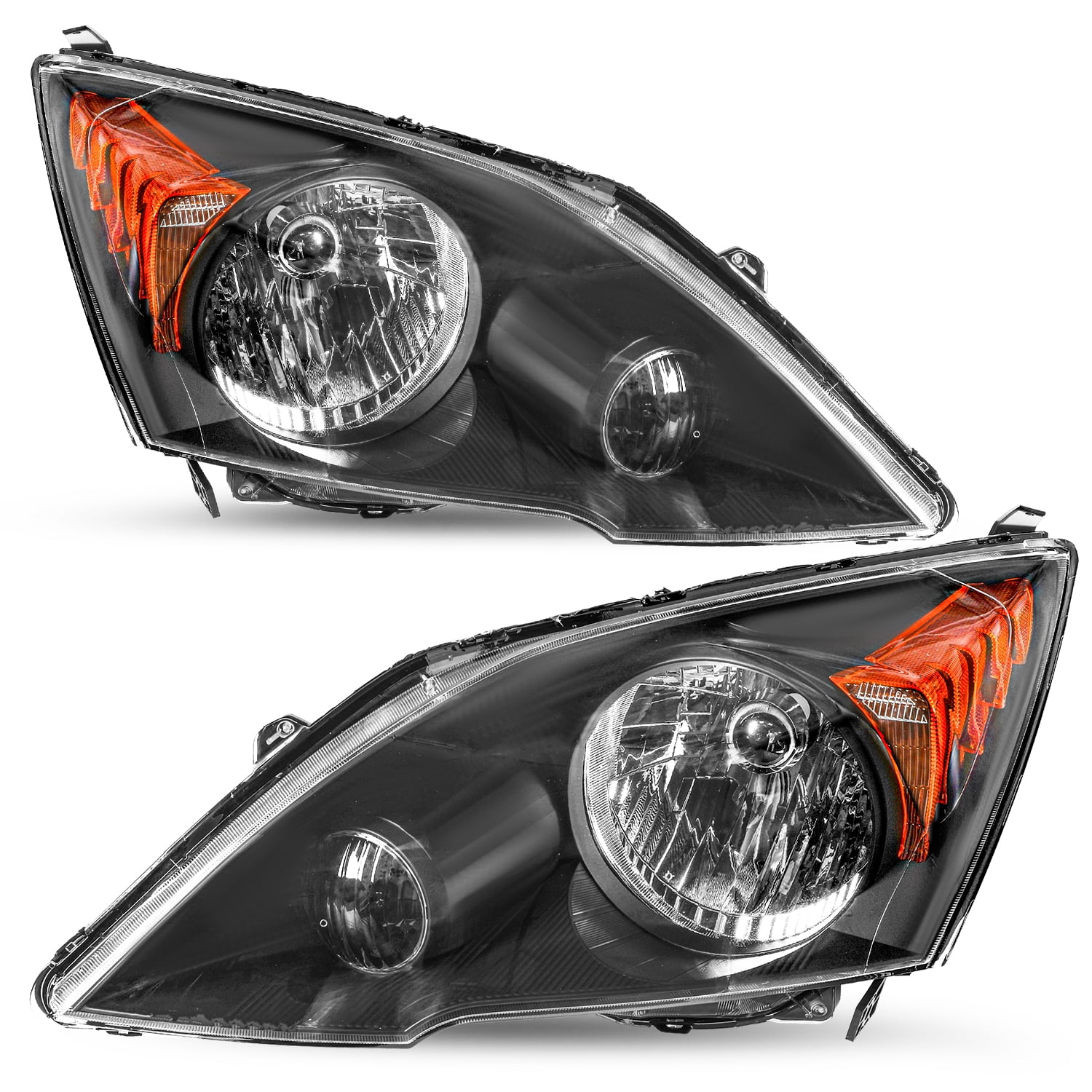 For 2007-2011 Honda CRV CR-V Black Headlights Amber Corner Headlamps L+R