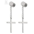 thumbnail image 2 of GustaveDesign Cross Drop Dangle Tassel Earrings Set, Vintage Stainless Steel Circle Screw Stud Hinged Cross Earring for Men Women (Silver), 2 of 6