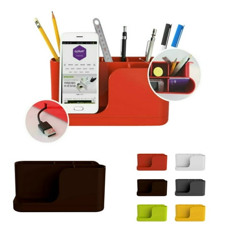 Item Holder - Cyanics Multifunction Home Office Desk Cubicle Accessory Supplies Organizer Holder for Stationery Items, Smartphone Stand Function (Brown)