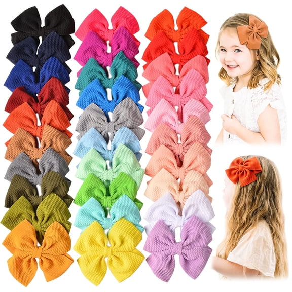 TUWAFE 30 Pcs Baby Girls Hair Bows Clips Barrettes Waffle Hair Accessories with Alligator Clip for Babies Girl Infant Toddlers Kids Teens As Bows for Girls