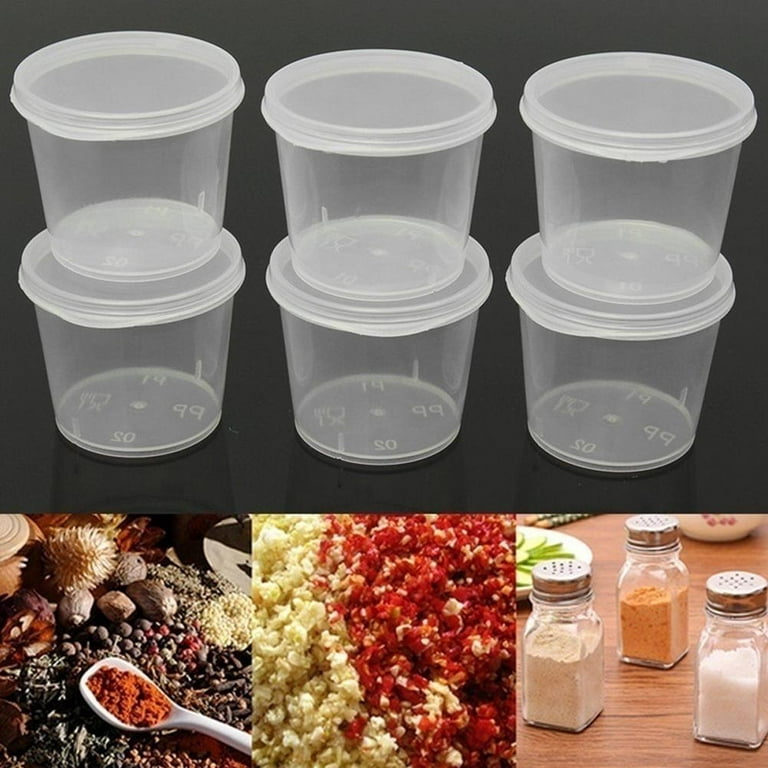 Clear Hinged Lid Plastic Single Use Sauce Containers Cups Pot Tub