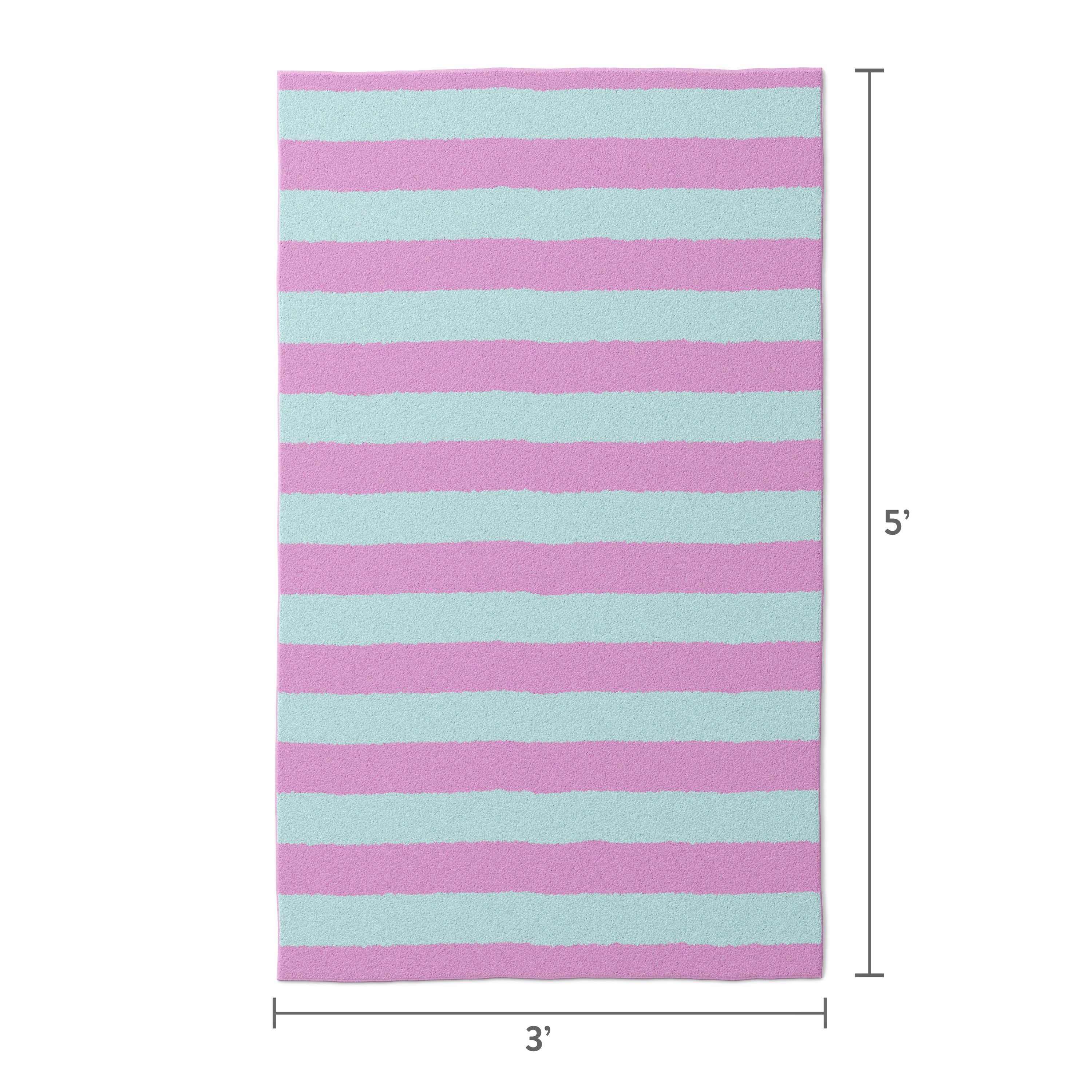 Mainstays Alfombra de área infantil lavable de rayas rosa y púrpura claro tejida, 3 ft x 5 ft 6