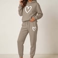 thumbnail image 2 of Sweatsuits for Women Long Sleeve Hoodie Jogger Pants Heart Print Fall Winter Daily Cute Sports Matching Clothing Brown M, 2 of 6