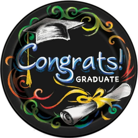 Graduation Paper Plates - Chalkboard Graduation Paper Dinner Plates, 9in, 8ct