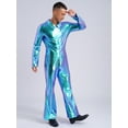 thumbnail image 3 of YiZYiF Men Metallic Shiny Disco Jumpsuit Flare Pants Bell Bottoms Hippie Romper Stage Singer Costume Blue XXL, 3 of 7