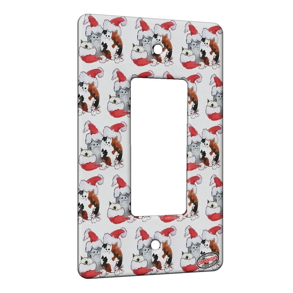 KuzmarK™ 1 Gang Rocker Wall Plate - Three Christmas Kitties and Mouse in Santa Hats Cat Modern Art by Denise Every