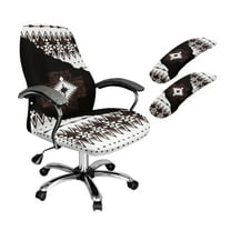 FKELYI Office Chair Cover with 2 Pcs Armrest Covers American Tribal Geometric Print Swivel Boss Chair Slipcover Anti-Dust Protector for Armchair Home Decor, Small