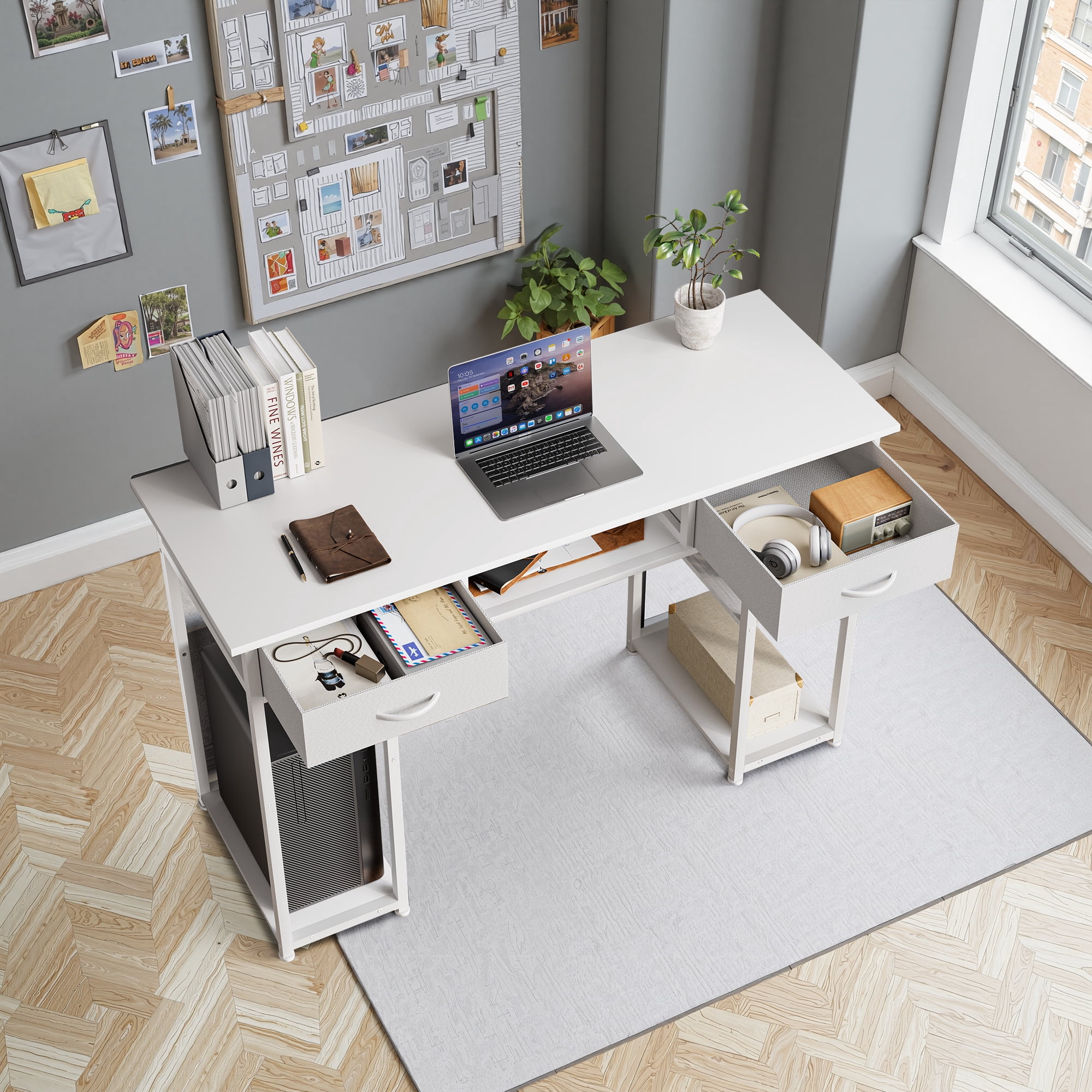 MAYEERTY 48in Adjustable Small Computer Desk, Metal Writing Study Table with Storage and Headphone Hook, Home Office