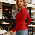 thumbnail image 4 of Women Fitted Button Down Tops Long Sleeve Asymmetrical Cropped Going Out Shirts Modal Fall Trendy Blouses, 4 of 7
