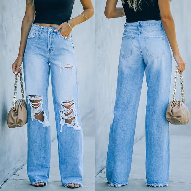 Pntutb Mujer Moda Casual Color Sólido Jeans Bolsillo Pantalones Jeans Mujer Pntutb Pntutb-958