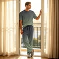 thumbnail image 6 of Dwelliawo Men Cool Pajama Set Soft Modal Short Sleeve Sleepwear Relax Fit 2 Piece Outfit Crew Neck Loungewear With Pockets For Night And Daily Lounging Dark Gray M, 6 of 9