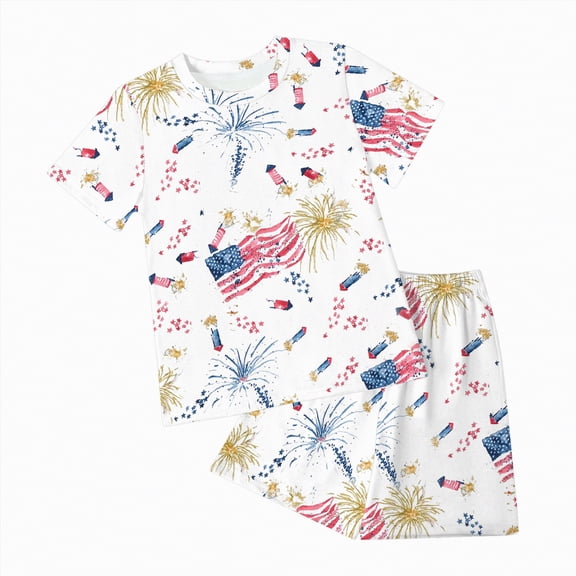 kpoplk Toddler Boys 4th of July Outfits Infant Boy Summer Short Sleeve Letter Print T-Shirts Shorts Set Size 7-8 Years,Red
