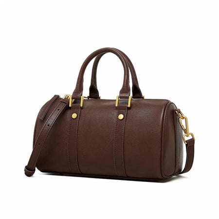Genuine Leather Women s Shoulder Bag Full-Grain Cowhide Purse Medium Boston Bag Handbag