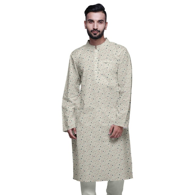 Atasi Kurta Imprimé pour Hommes Col Mandarin Popeline de Coton Kurta Chemise Décontractée