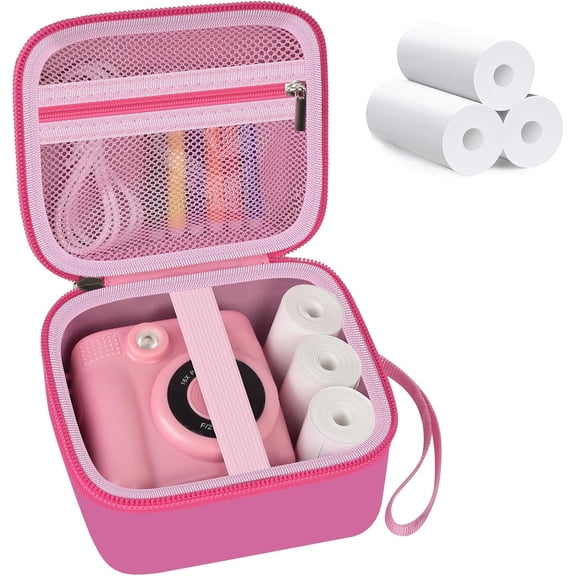 Kids Instant Print Camera Case with 3 Rolls Prints Paper Compatible with ESOXOFFORE for Dylanto for Careenoah Toddler Digital Cameras (Rose with Paper)