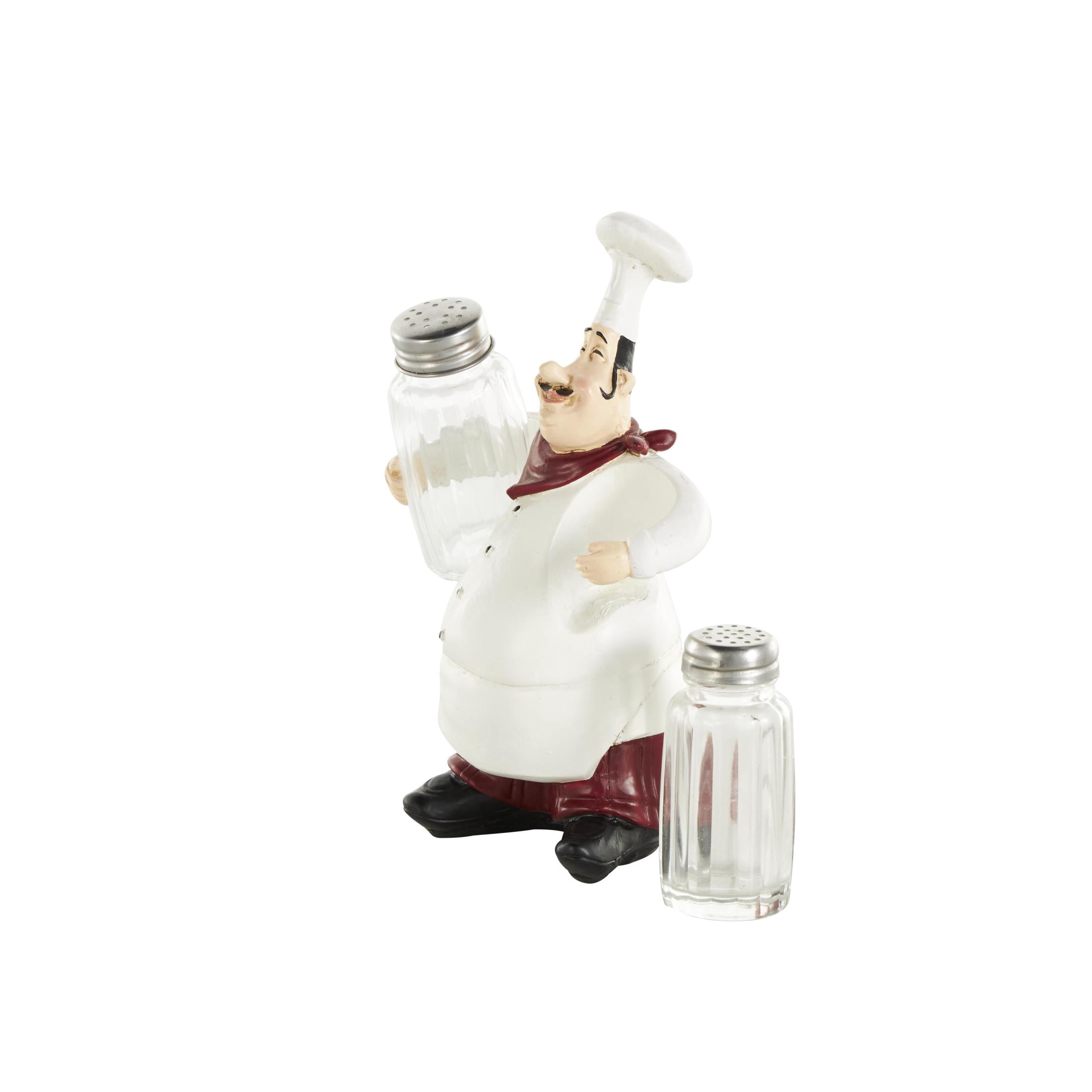 Chef 8.0" Polystone Figurine Salt and Pepper Shaker Holder with Red Accents, by DecMode