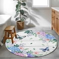 thumbnail image 4 of Round Area Rug 3.3 Ft, Watercolor Flowers Washable Non-Slip Circle Carpet for Living Room/Bedroom, Spring Butterflies Floral Gray Wood Low-Profile Small Kitchen Mats Collection Rugs for Indoor, 4 of 7