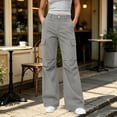 thumbnail image 3 of ClodeEU Women High Waist Flare Leg Cargo Pants,Vintage Casual Slim Bell Bottom Trousers with Pocket Gray,Women's Plus XL, 3 of 7