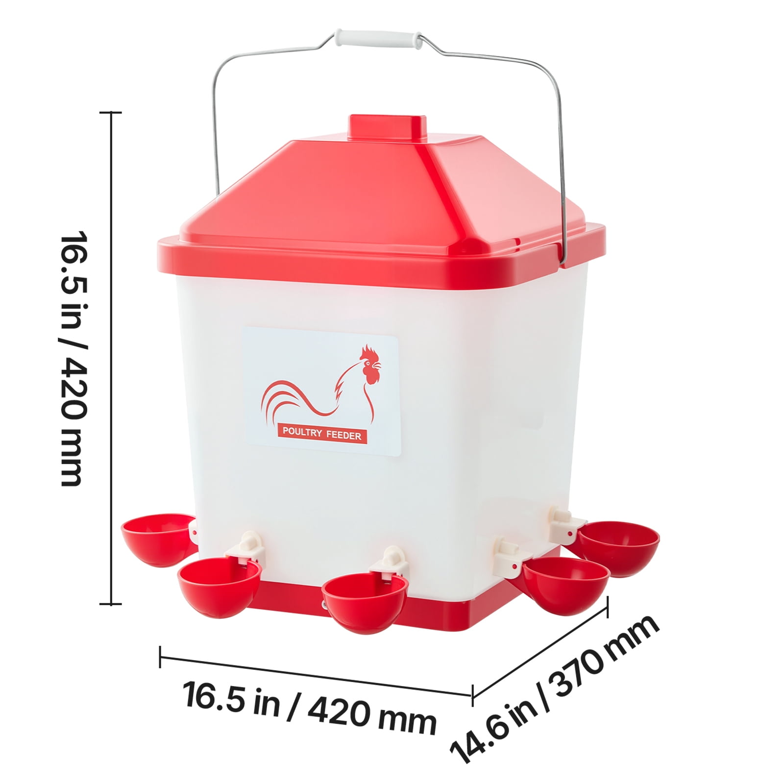 KFFKFF 5 Gallon Automatic Chicken Waterer, 6 Drinking Ports, Gravity-Fed Design with Handle & Sealed Rubber Ring, Durable Waterproof PP Material, No-Spill System, Ideal for Poultry