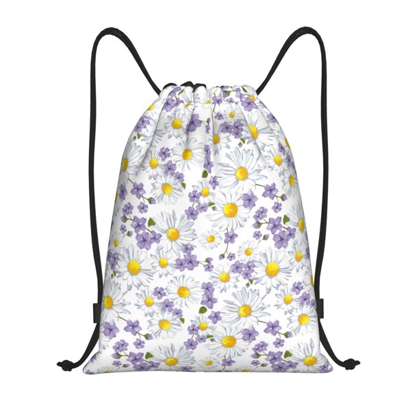 Fotbe Daisies Flowers Bolsa Mochila con Cordón Estampada, Bolsa de Gimnasio Deportiva, Bolsa Cinch, Bolsa con Cordón para Hombres y Mujeres-Medium