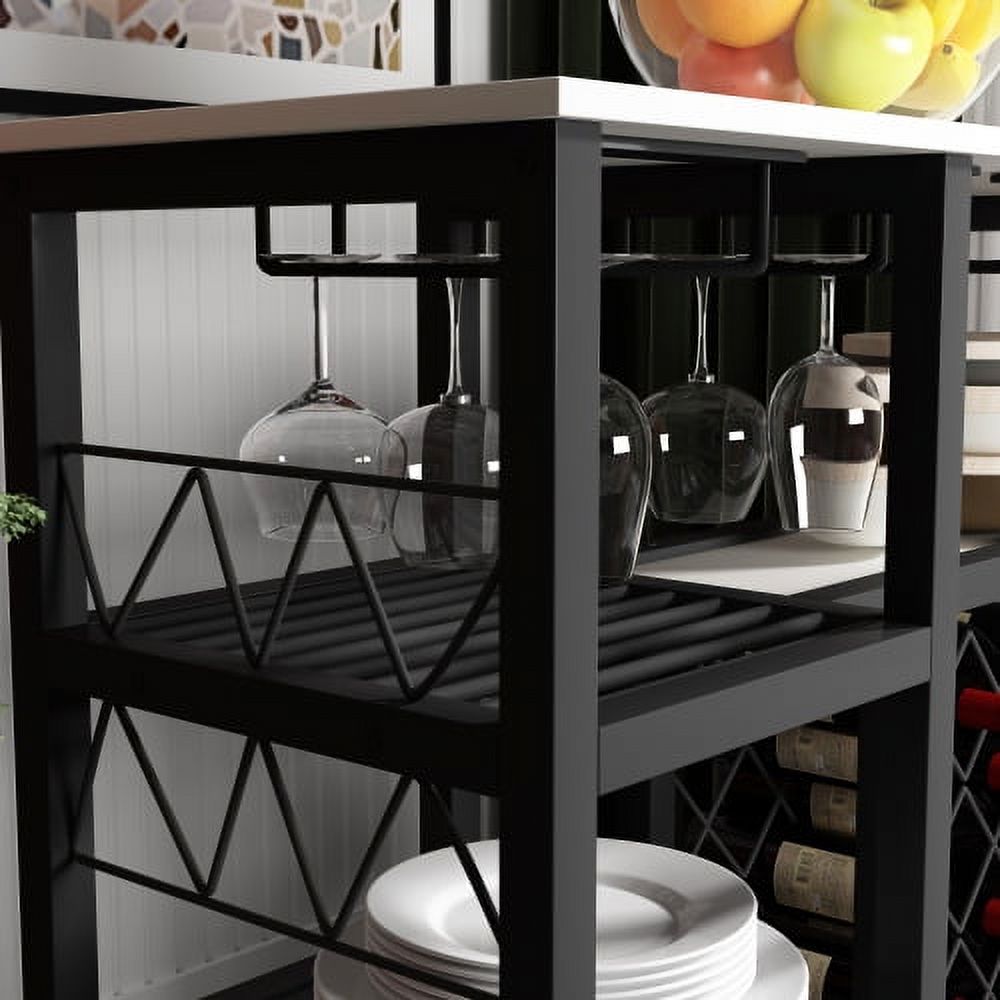 Aukfa Metal Wine Rack Table with Glass Holder Freestanding Wine Bar Cabinet for Kitchen-White