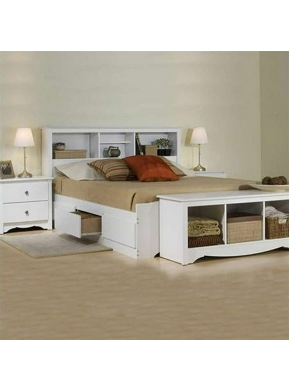 Prepac Monterey White Queen Bookcase Platform Bed 3 Piece Bedroom Set