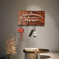 Cevemin Personalized Wooden Welcome Key Holder - Rustic Entryway Wall Decor with Steel Hooks, Unique Housewarming Gift for Home, Porch & Living Room (10.24 Inches)